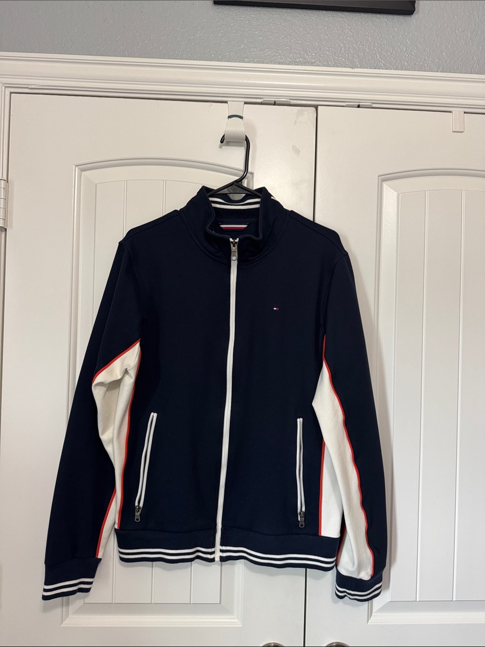 Tommy Hilfiger Navy Jacket with White Panels & Red Piping